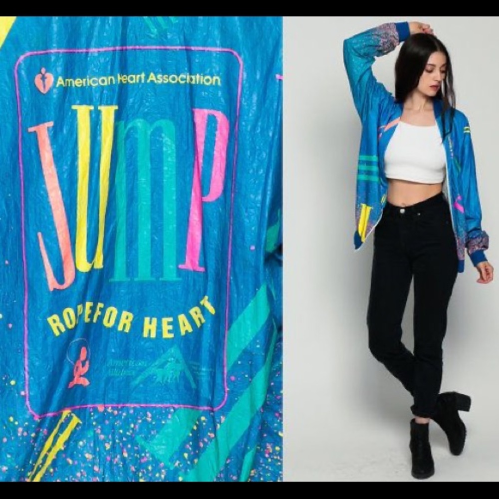 Vintage jump rope for heart windbreaker jacket L